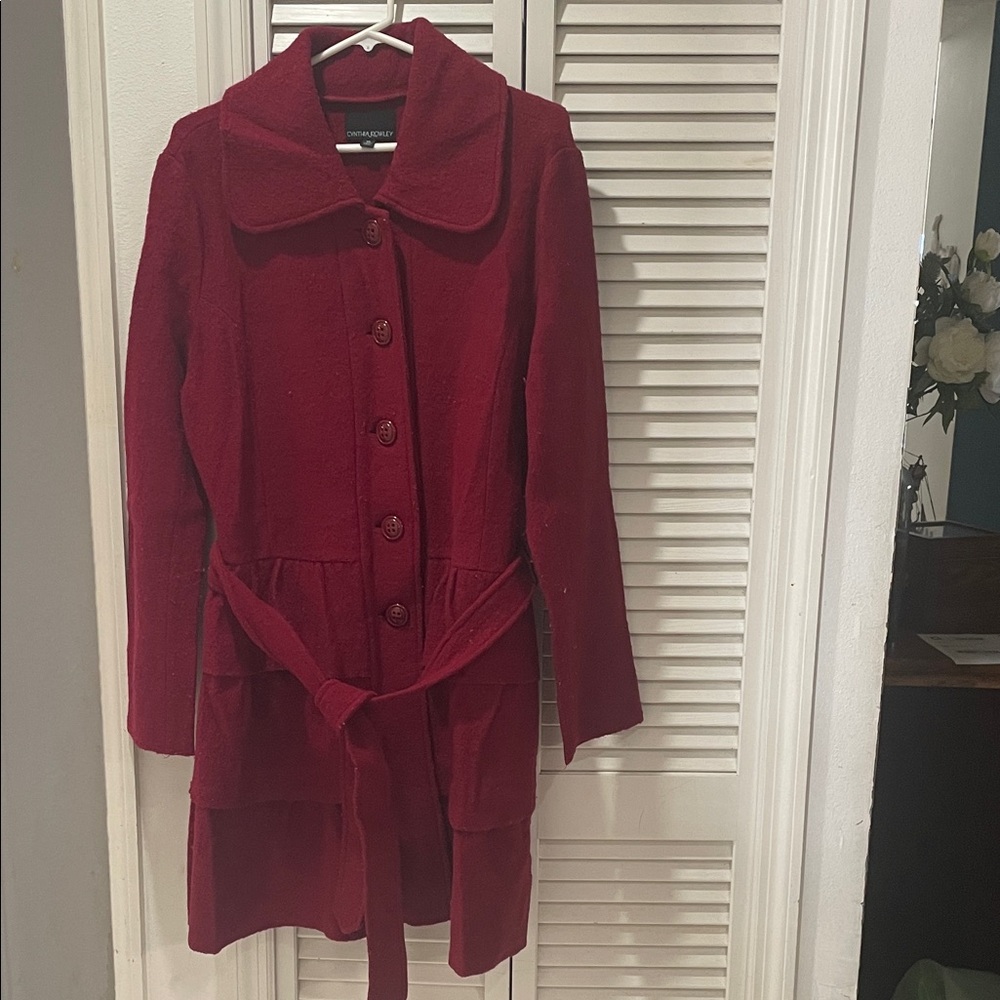 100% Wool Cynthia Rowley Rich Red Trench Coat Size XL